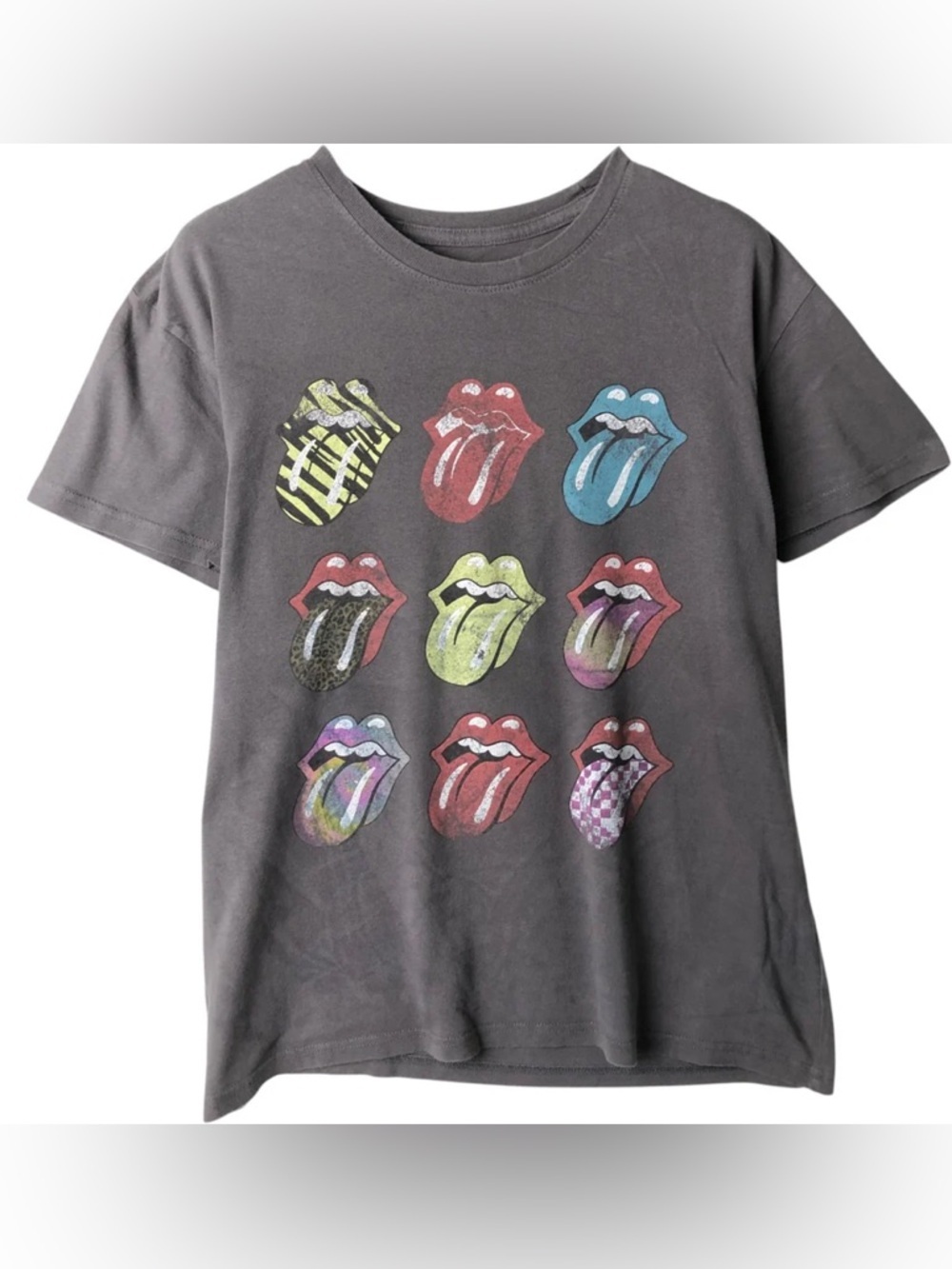 The Rolling Stones Band Tee Grey Hot Lips Tounge Graphic Short Sleeve T-Shirt M
